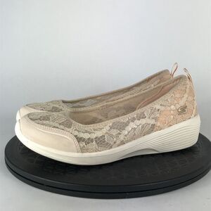 Skechers Arya Sheer Glamoured Beige Comfort Slip On Shoes 104115 Womens Size 7.5